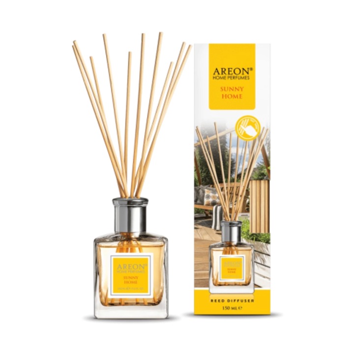 Odorizant de cameră, Areon, Home Perfume Sunny Home 150ml, aromă proaspătă, betisoare de ratan
