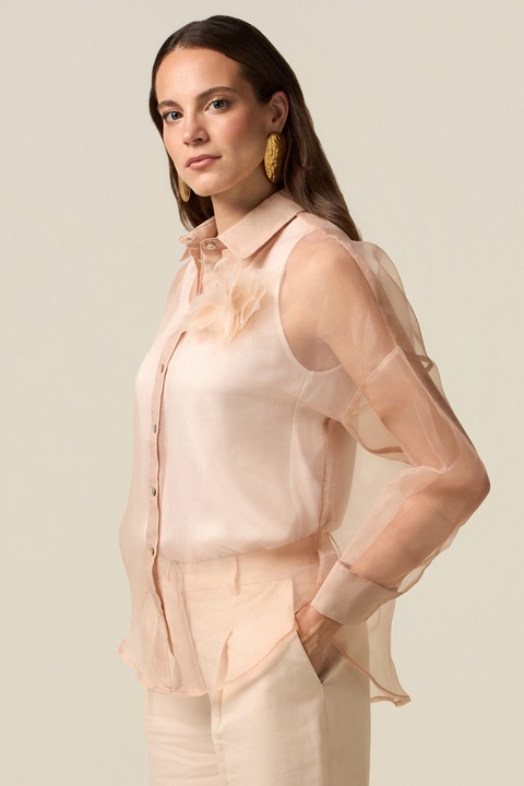 OLTRE, Camasa transparenta cu aplicatie florala, Alb fildes, L