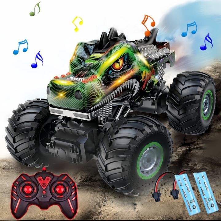 RC Monster autó 1:16, zöld, terepjáró, 2.4GHz, fényekkel és zenével, permetező funkcióval, 3-12 éves gyermekeknek