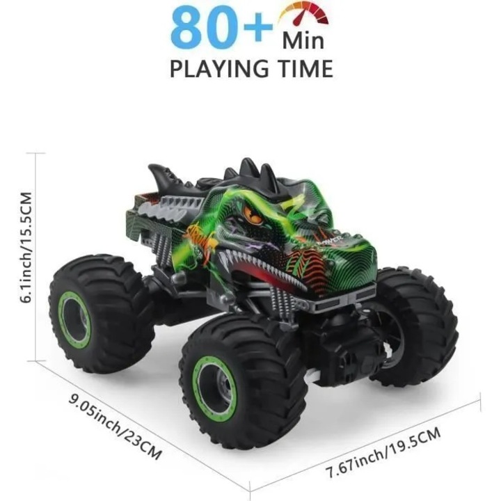 Masina RC Monster 1:16, Verde, Off-Road, 2.4GHz, Cu lumini si muzica, Functie de pulverizare, Pentru copii 3-12 ani