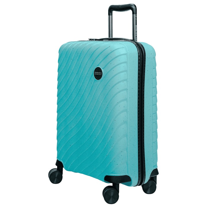 Куфар Swissbags, Материал полипропилен, TSA кодова ключалка, Две отделения с джобове, За пътуване, Кабина, Устойчив на надраскване, Телескопична дръжка, 55 x 39 x 25 см, Тегло 2,6 кг, Син, Океански