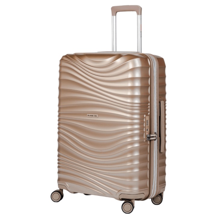 Куфар, Swissbags, 32 x 46 x 67 см, Шампанско, Круиз, Материал 100% Полипропилен, тегло 38 кг, TSA Lock, Телескопична дръжка, Идеален за пътуване, Кабина, Устойчив на надраскване, Телескопична дръжка