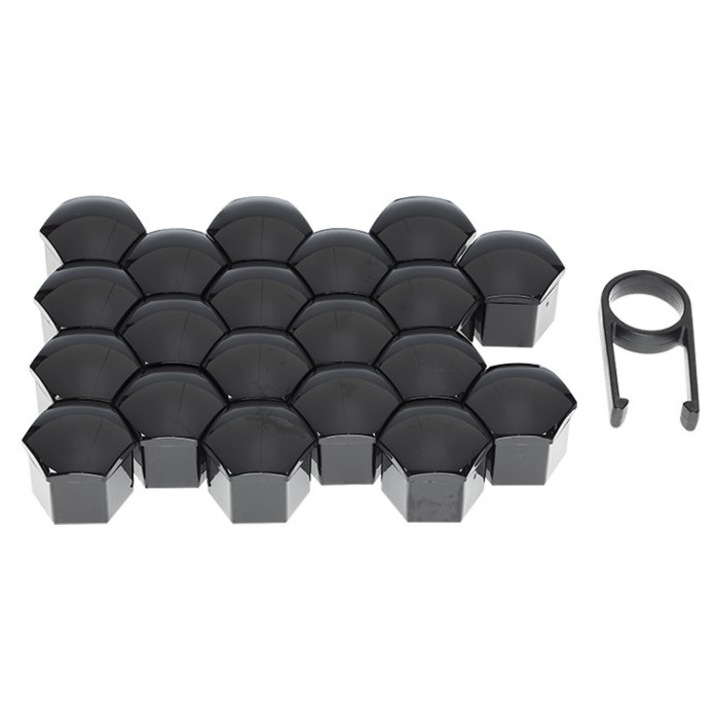 20 darabos hatszögletű kerékcsavar-sapka készlet, 17 mm, fekete + kihúzókulcs, Carmotion