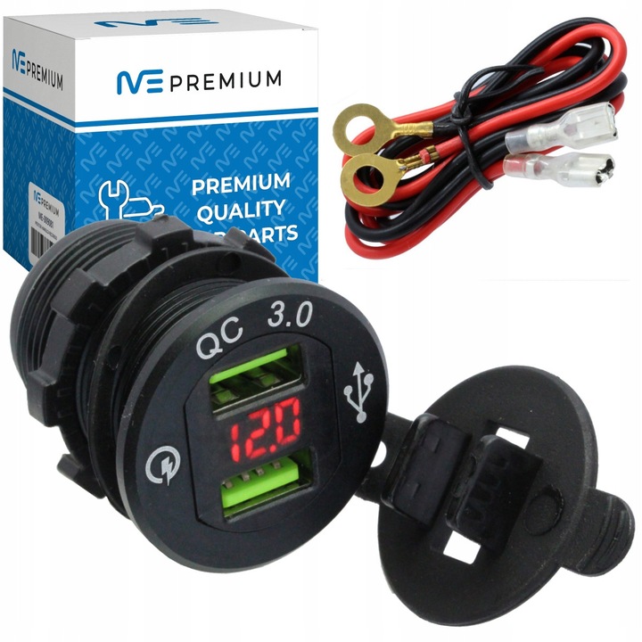 Töltőaljzat, Me Premium, USB feszültség 5V 30A Qc gyorstöltés - Gyorstöltés, Piros feszültségű világító szín, Univerzális használat, Például, Csomagtartó aljzatként, Terepjárókhoz, Lakóautókhoz, Teherautókhoz, Motorkerékpárokhoz, Hajókhoz és Jachtokhoz