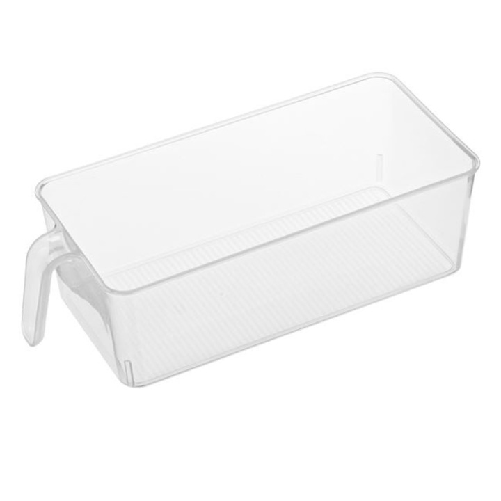 Organizator fructe si legume din plastic transparent cu maner pentru frigider, 33.5x15x10cm, BREZIUM