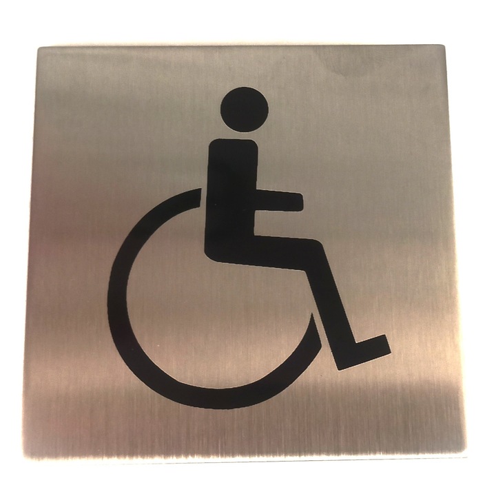 Pictograma pentru toaleta FIMET 3803, pentru persoane cu dizabilitati, otel inoxidabil