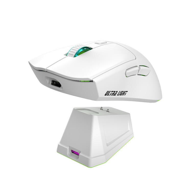 Mouse wireless Bluetooth, JEDEL, WD139, cu statie de incarcare, conexiune receptor wireless Bluetooth si USB, reglabil 800/1200/1600DPI, potrivit pentru computer, laptop, tableta, telefon mobil, alb