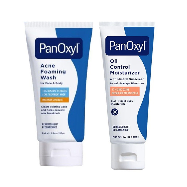 PanOxyl tisztító hab + nappali hidratáló krém, benzoil-peroxid 10%+14%, 156g+48g