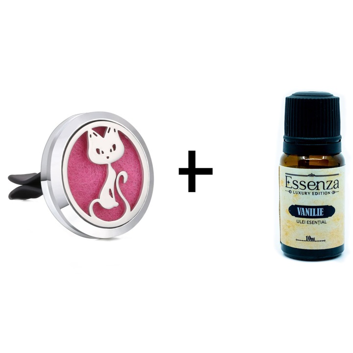 Difuzor auto Pisica + Essenza Vanilie ulei esential