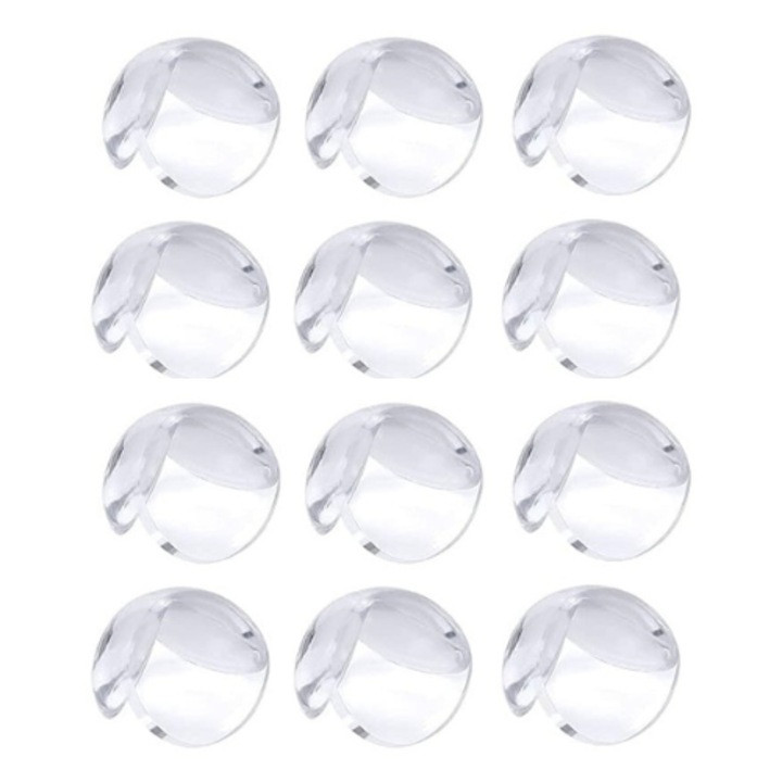 Комплект от 12 протектора за ъгли за висока защита на мебелите, кръгли, самозалепващи, прозрачни силиконови