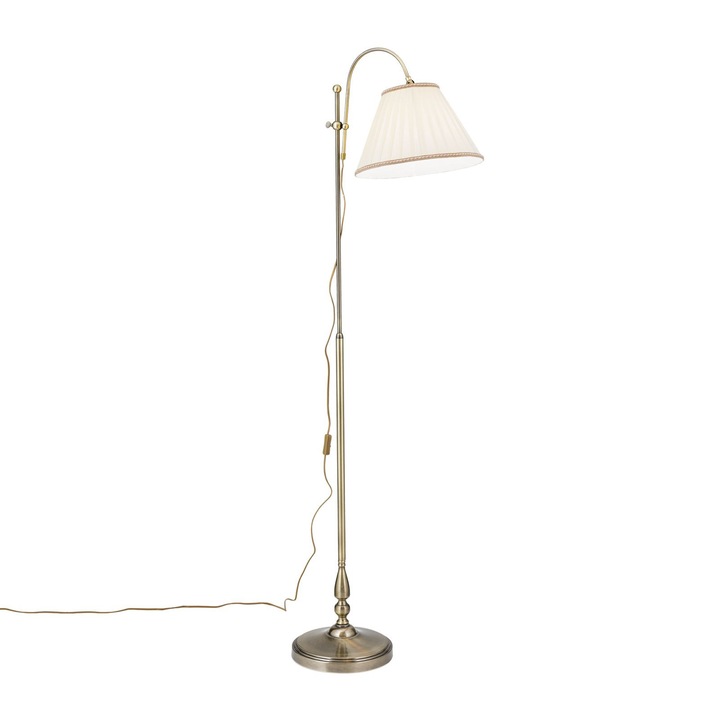 Lampadar TONIA inaltime reglabila cu abajur de in bej, E27 2x60W aluminiu finisaj alama antica, 183cm IP20 ORION