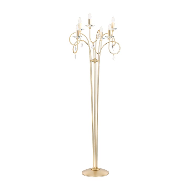 Lampa de podea GIADA, 175cm 6xE14/40W cristale SPECTRA Swarovski, cadru otel finisaj auriu mat IP20 ORION