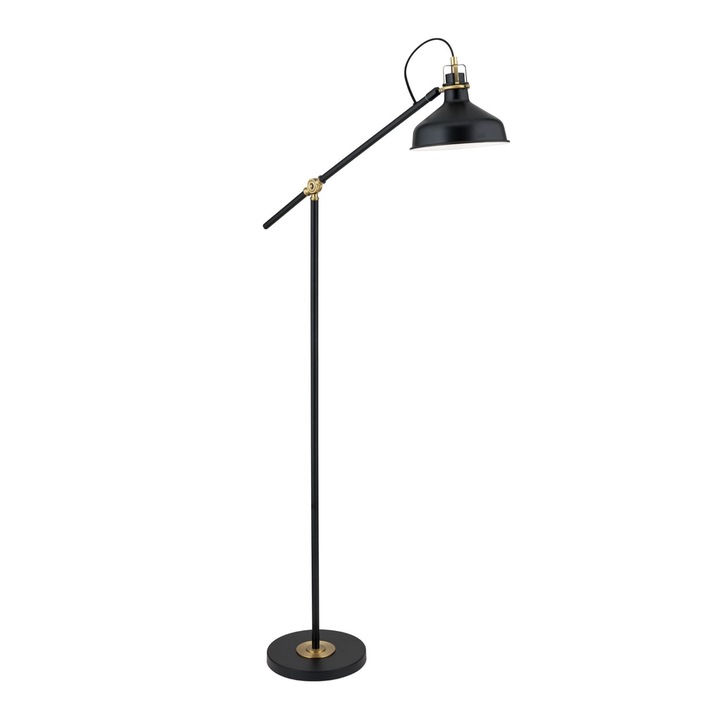 Lampadar vintage SCHILLER cu brat flexibil, E27 1x40W otel finisaj negru-alama antica, 153cm IP20 ORION