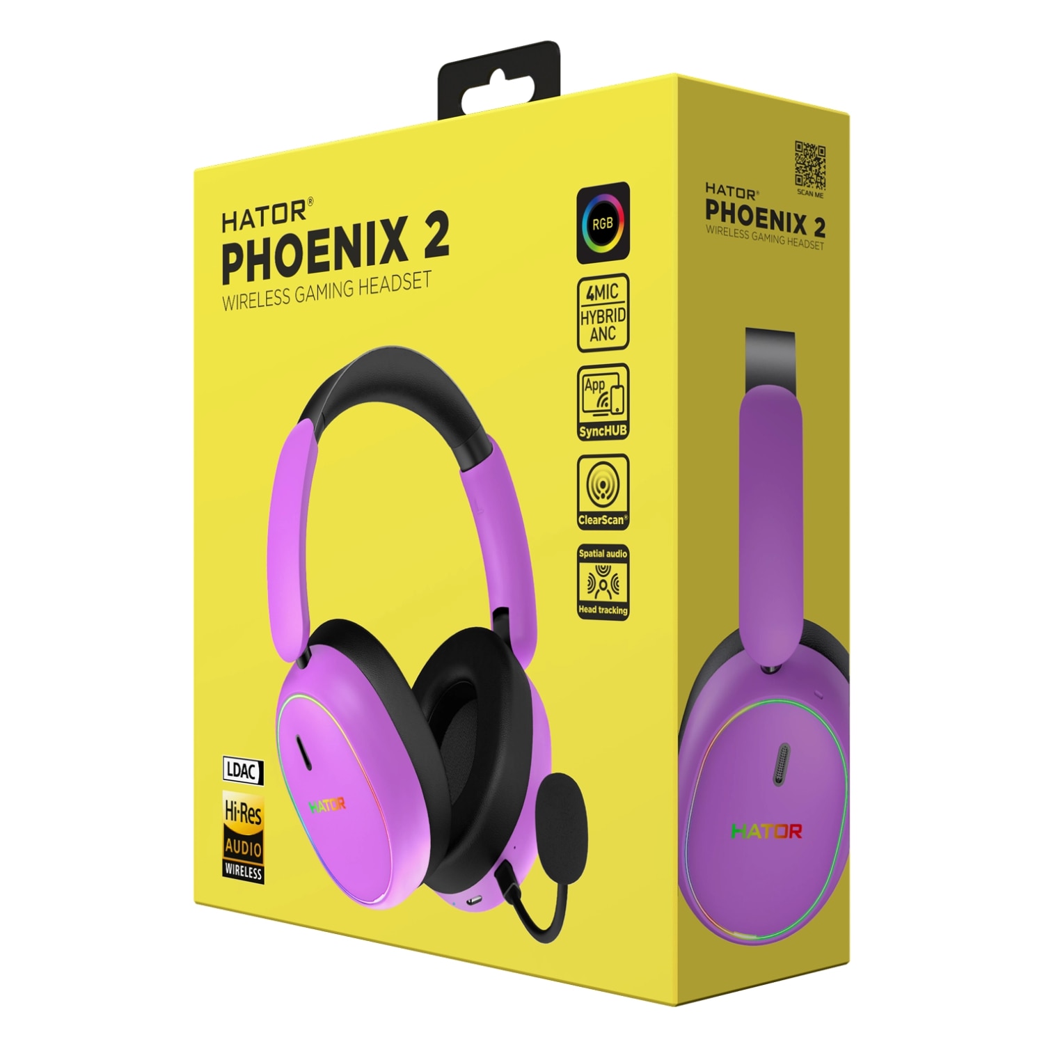 Słuchawki bezprzewodowe z mikrofonem Hator Phoenix 2 Wireless ESH42 ANC Nauszne Fioletowy