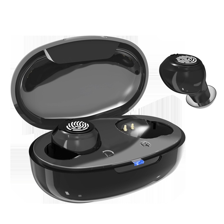 Aparate auditive pentru seniori si adulti - Amplificator auditiv reincarcabil cu aparat auditiv invizibil cu anulare a zgomotului si carcasa de incarcare portabila