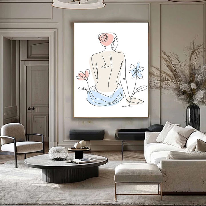 Tablou Line Art - Profilul Elegantei - 70 x 100 cm, Tablou Premium Decorativ - Ideal pentru Living, Dormitor, Birou, Cadou Original, Vizio Tablouri Canvas®