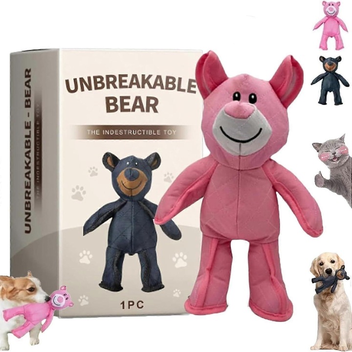 Играчка за кучета, Unbreak Bear, неразрушим дизайн, розов, за големи и малки кучета
