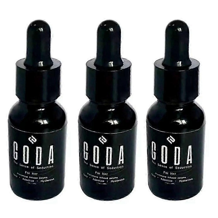 Parfum pentru femei cu feromoni, GODA, set 3 bucati, parfum floral cu iasomie si trandafir, 15ml