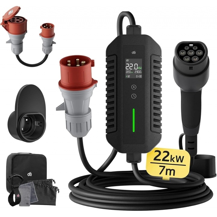 Statie de incarcare, instalare mobila de 22 kW, cu contor, cablu de incarcare 7m, CEE 32A la tip 2 si incarcator EV