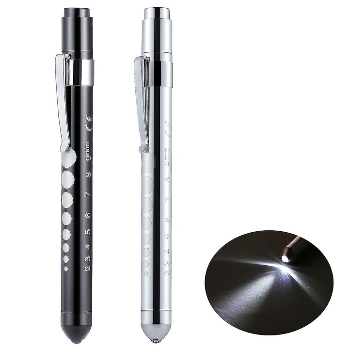 Комплект от 2 LED медицински фенерчета, 13 см, бели, с равномерен клипс