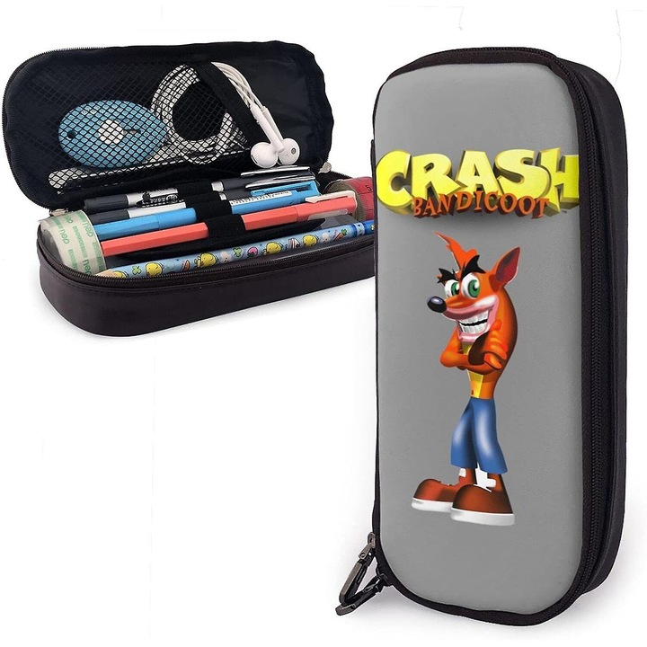 Penar Crash Bandicoot, 2 buzunare cu fermoar, material Oxford, dimensiuni mici, multicolor