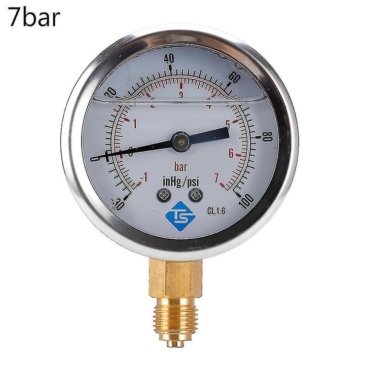 Nyomás- és vákuummérő 1/4 BSP, 68mm, -1/+10 Bar, -30-150 inhg/psi, vízhez, olajhoz és gázhoz