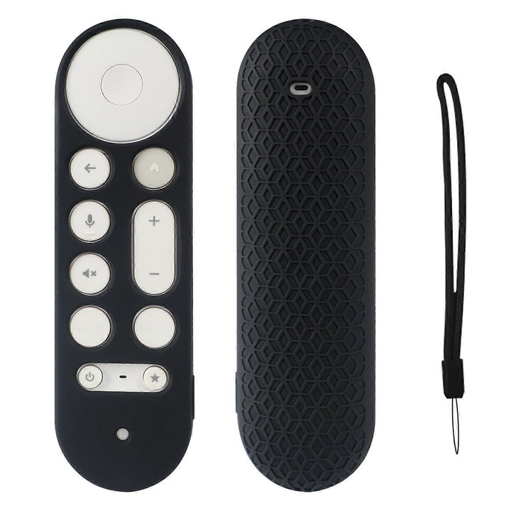 Szilikon tok Google TV Streamer távirányítóhoz, fekete, szíjjal, 139x40x20mm méretű