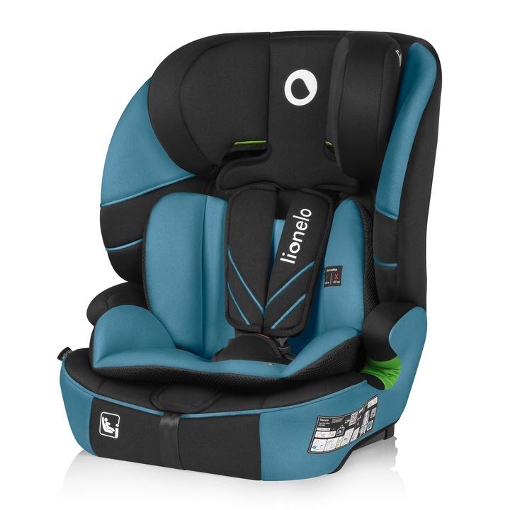 Scaun auto, Lionelo, Levi Fix i-Size, Universal, Instalare FWF, Cu tetiera reglabila in 10 pozitii, Cu spatar detasabil, 76-150 cm, Conform cu R129, Nergu / Albastru