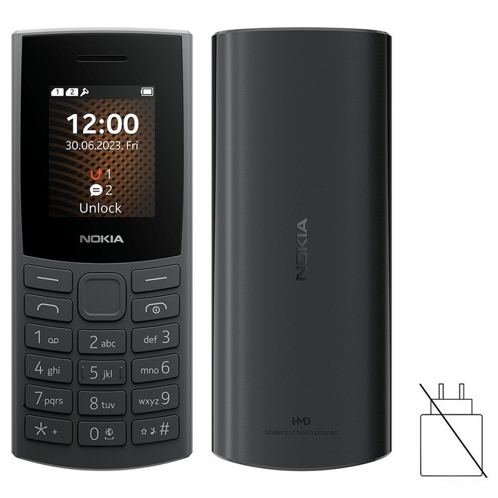 Мобилен телефон Nokia 105 4G (2024) 2nd Edition, две SIM карти, тъмносив, отключен, унгарско меню