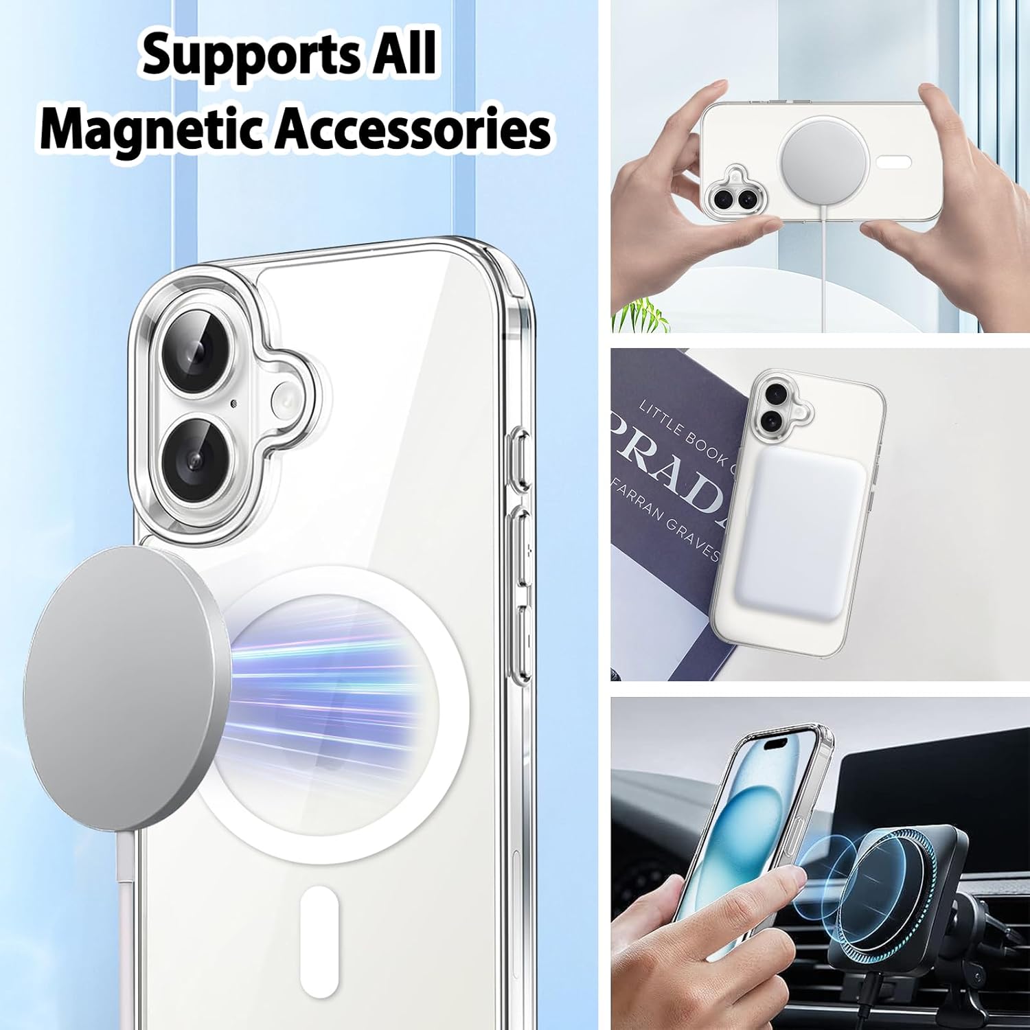 Carcasa telefon magnetica TPU, transparent, 6.3 inch, pentru iPhone 16 Pro