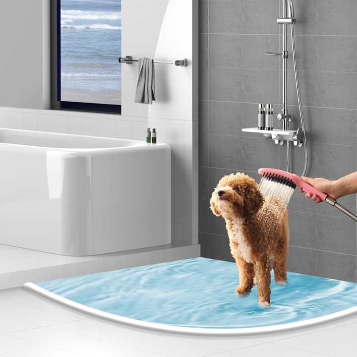 Omelivon, Zuhanykabin Vízálló Szalag, Vízgát Zuhanyhoz és Fürdőszobához - Öntapadó Szilikon Szalag, Zuhanyajtó Küszöb, Vízmegállító Padlóra, Kádra és Konyhai Mosogatóhoz, Fehér | Testreszabható Hossz (1.5m) | 13 mm Magasság