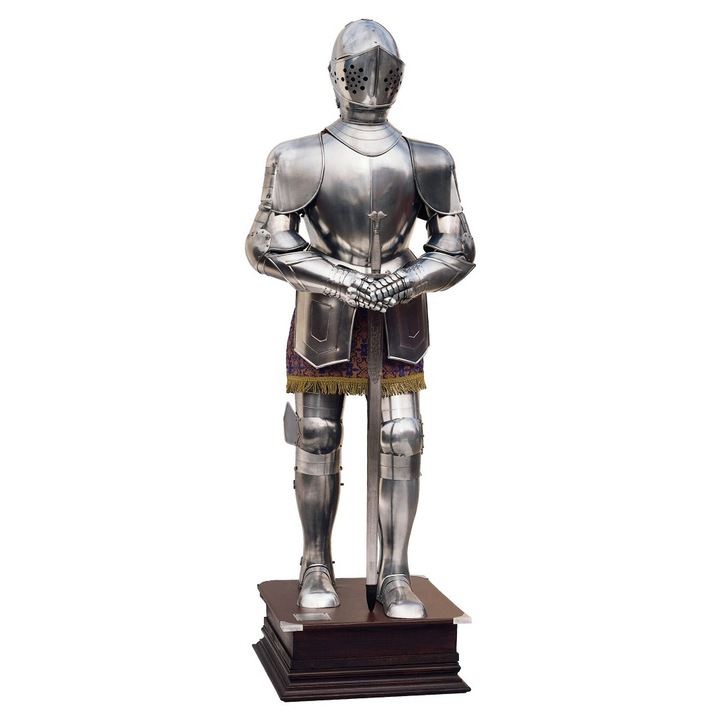 Középkori páncél figura V. Károly, Marto, 200cm, 50kg, fa talppal, minőségi és eredetiségi tanúsítvánnyal
