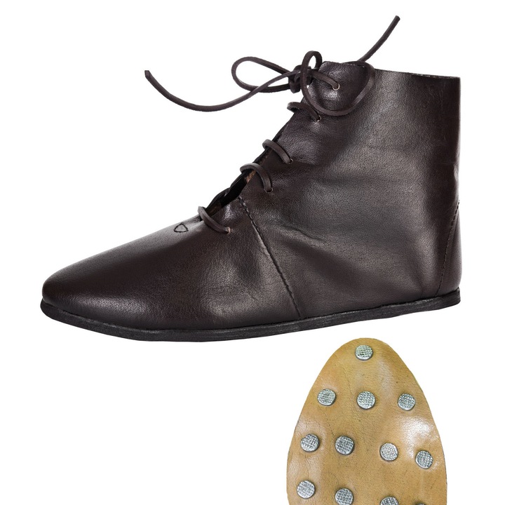 Ghete dama, Emporium, model medieval, din piele, maro inchis
