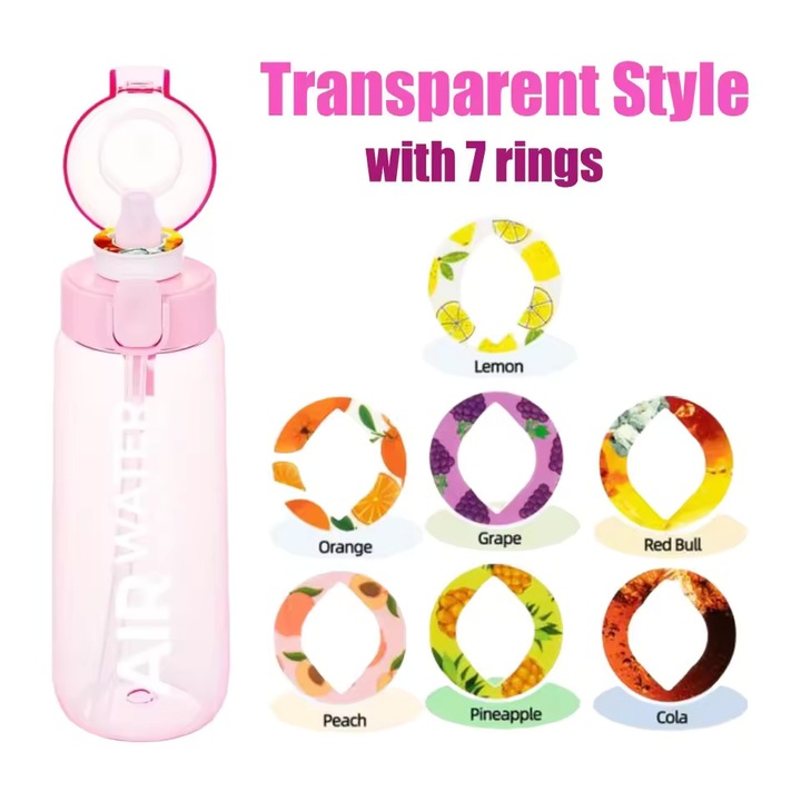 Sticla NeuroScent de Apa cu Aroma 750ml Compatibila Air Up – 0 Zahar, 0 Calorii, 7 capsule autentice cu aroma puternica, lunga durata, Material Tritan si Silicon Fara BPA, Anti-Scurgere (-20°C la 100°C), Tehnologie Miros-Gust, Roz Transparent