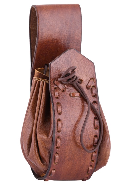 Középkori stílusú bőr erszény övbújtatóval, Emporium, barna, 18cm