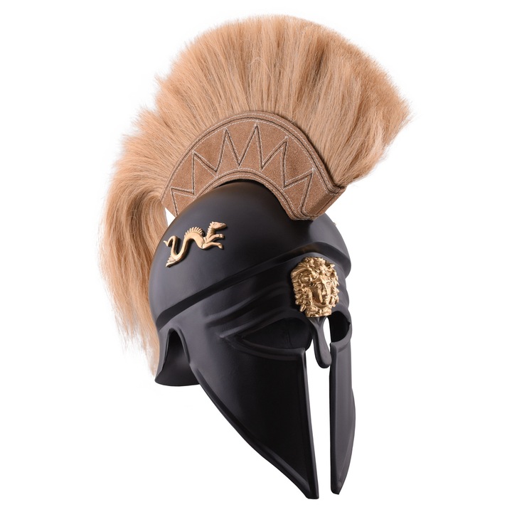 Casca Italo-Corintiana cu Pene, neagra, decorata, dimensiune 61cm