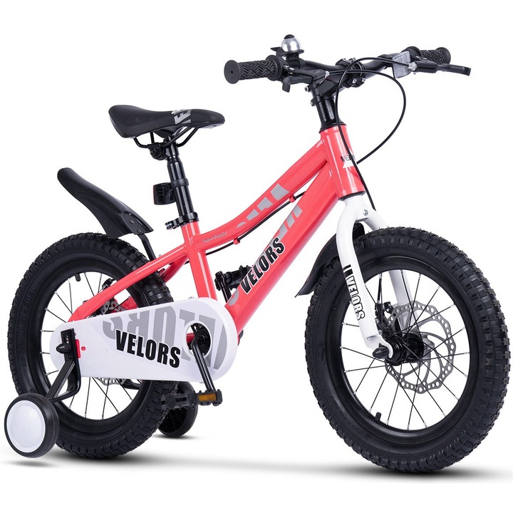 Gyerek MTB kerékpár 16"-os kerekekkel, tárcsafékekkel, 1 sebességes, rózsaszín, velúr Genius Vogue Classic hegyi kerékpár acél vázzal és pótkerekekkel, 4/6 éves korig - 110-115 cm között