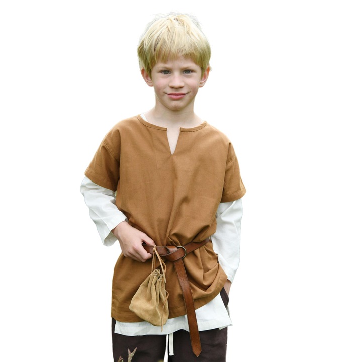Középkori tunika gyerekeknek, Emporium, bézs-barna, pamut, rövid ujjú