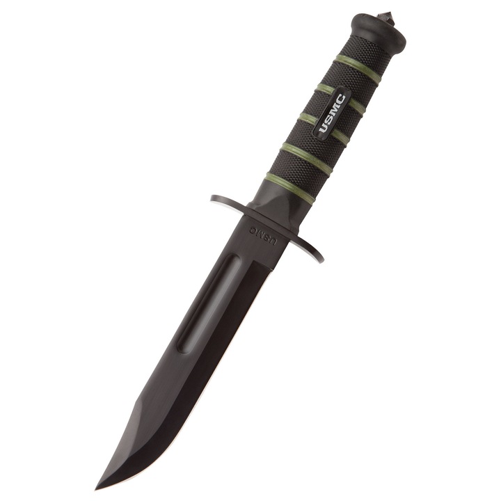 Cutit fix U.S.M.C. Blackout Combat Fighter, inox 420, lungime lama 15,4 cm, maner din polimer, cu teaca din nailon, Emporium