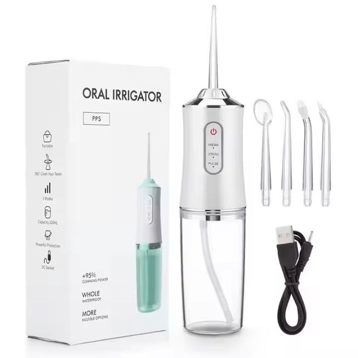 Irigator oral portabil Royall A8, Dus bucal pentru copii si adolescenti - 220ml, reincarcabil USB, silentios, cu 3 moduri de functionare | alb