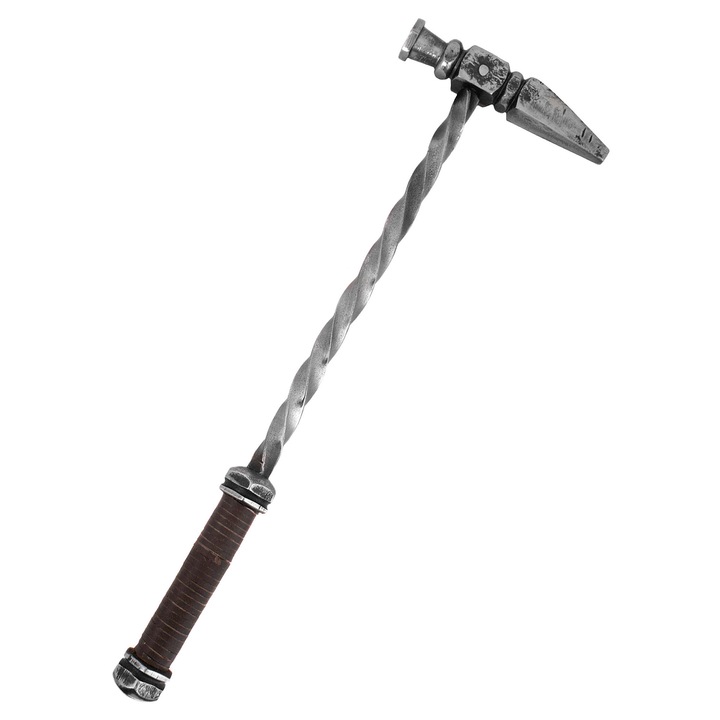 Ciocan de razboi handmade ULFBERTH, otel, 15x45cm, 1kg, maner din piele maro inchis