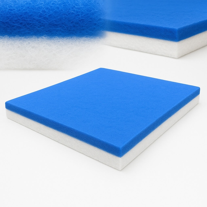 Pasla filtru acvariu si iaz Ocean Free White Blue 50x50x2 cm, dublu strat, pasla filtranta acvariu reutilizabila, Pasla filtru iaz compatibila cu filtre externe si sump