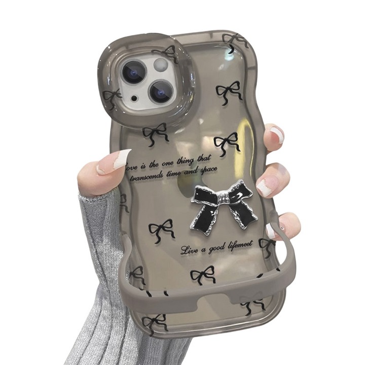 Husa protectie telefon, Pentru iPhone 16 Pro Max, cu Suporturi Duble, Silicon, Papion, Negru