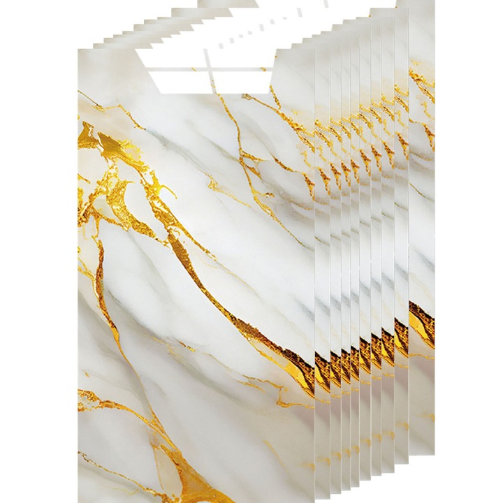 10 db prémium márvány tapéta, ZGGZERG, 3D, öntapadós, vízálló, 2mm vastag, állítható, 1.8 nm lefedettség, könnyen szerelhető, modern design, PVC, 30*60 cm, fehér + arany