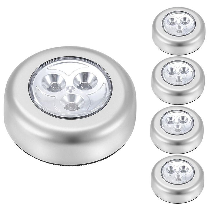 LED-es éjszakai lámpák, vezeték nélküli érintőlámpák, ragasztható nyomógombos lámpák szekrényekhez, gardróbokhoz, pultokhoz, előszobákhoz, folyosókhoz, lépcsőházakhoz, hálószobákhoz, konyhákhoz vagy háztartási helyiségekhez, 4 darabos csomag