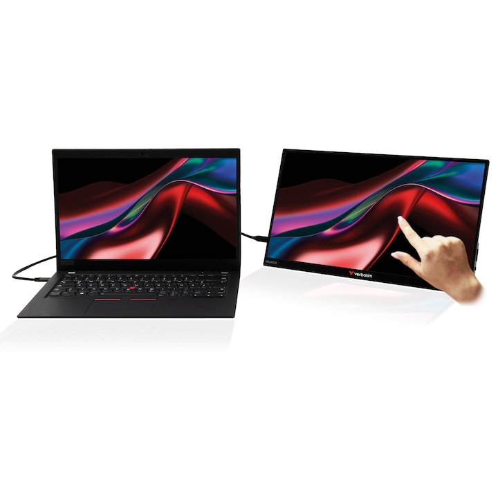 Monitor portabil Verbatim 13.3", Touchscreen, WUXGA 1920x1200, 2 x USB-C, HDMI, incarcare fara fir, acumulator extern wireless 5000 mAh, carcasa Aluminiu