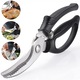 Foarfece de bucatarie multifunctionale, Lecheng®, lama zimtata, maner ergonomic anti-alunecare, usor de curatat pentru depozitare, inox, pentru oase si carne, Negru/Argintiu