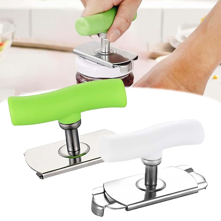 Munkatakarékos konzervnyitó, üvegnyitó gyenge kezekhez, rozsdamentes acél konzervnyitó állítható fogantyúval, könnyen használható nyitó időseknek (zöld/fehér)