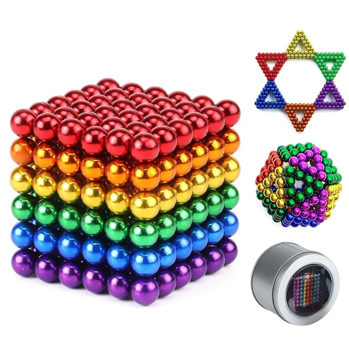 Пъзел Suppop®, Магнитен, С метално отделение, 216 магнитни топчета, 5 мм, Многоцветен