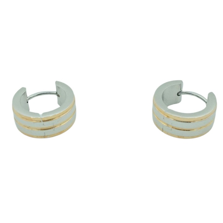 Cercei inox in 2 nervuri cu 3 linii aurii 8 mm latime si 1,5 cm diametru Camea